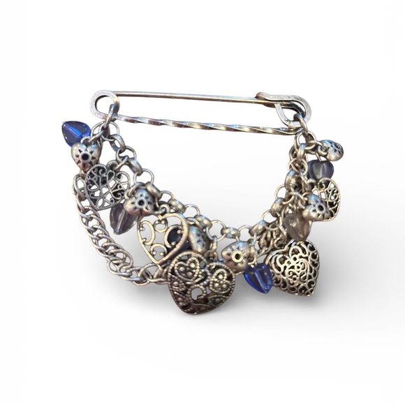 Jewelry - Vintage Silver and Blue Heart Charm Brooch